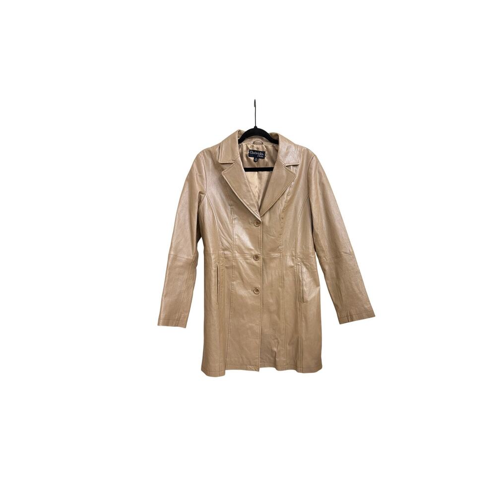 Chadwicks of Boston Vintage VTG Champagne Tan Leather Trench Jacket Size 10